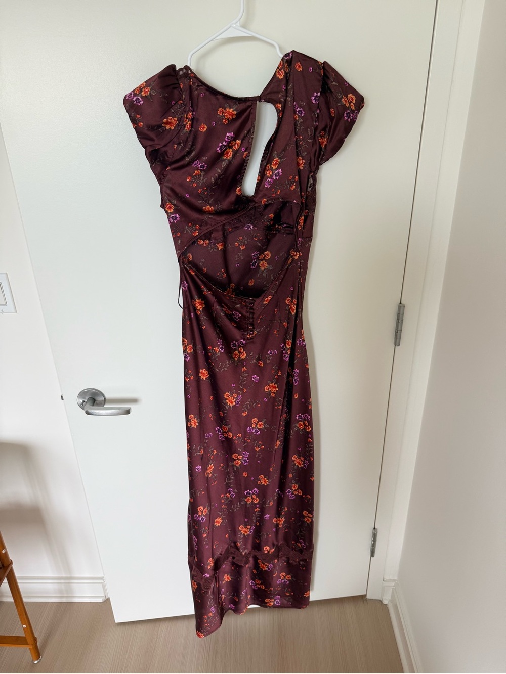 Free People Brown/Burgundy Maxi Dress with Orange & Purple Floral Print - Picture 5 of 7